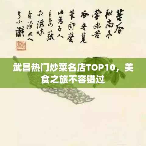 武昌热门炒菜名店TOP10,美食之旅不容错过
