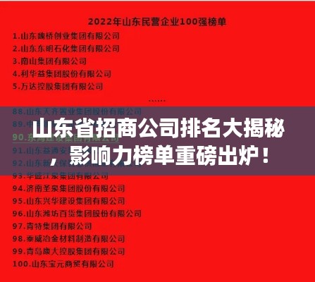 山东省招商公司排名大揭秘，影响力榜单重磅出炉！