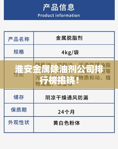 淮安金属除油剂公司排行榜揭晓!